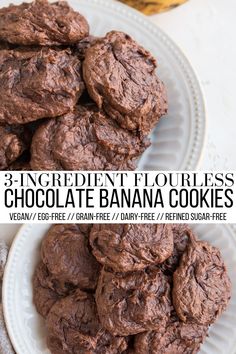 three ingredient flourless chocolate banana cookies on a white plate