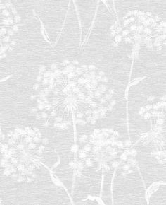 a white wallpaper with dandelions in the middle and grey on the bottom