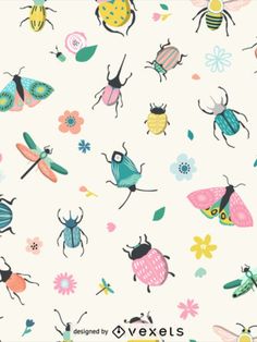 colorful bugs and flowers on a white background with the words vexels written below