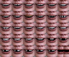 multiple images of mouths with teeth and fangs on them, all showing different angles to the mouth