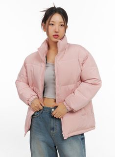 Product Detail Style : Street, Casual Detail : Zip up, Padding Print : Solid Material : Polyester Sleeve : Long sleeve Polyester100 Color : Light beige, Pink, Dark green, Light blue, Black Model Size Model is wearing size S/M and the color Light beige. Height : 5'5" | 166cm / Top : S / Bottom : S (25 inch) .prddescription table, .prddescription td, .prddescription th { border : 1px solid black; border-collapse : collapse; padding: 10px; } Size(Inch) Size Shoulder Bust Sleeve Length Armhole Sleev Oversized Cotton Puffer Jacket With Long Sleeves, Casual Plain Winter Outerwear, Casual Fitted Solid Outerwear, Casual Fitted Puffer Jacket, Casual Solid Color Puffer Jacket For Cold Weather, Oversized Cotton Puffer Jacket, Casual Style, Oversized Cotton Puffer Jacket, Oversized Cotton Puffer Jacket Casual, Casual Long Sleeve Puffer Jacket For Cold Weather