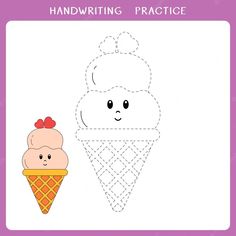 an ice cream cone is shown with the word handwriting practice