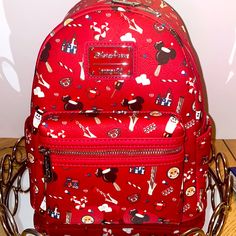 Sold Out Christmas Treats Loungefly Bag . So Cute It Has All Your Favorite Treats From Disney Themed Red Travel Bag, Cute Red Bag For Disney Trips, Disney Red Travel Bag, Red Disney Bags For Disney Trips, Red Disney Travel Bag, Mickey Mouse Backpack, Loungefly Backpack, Disney World Christmas, Peter Pan And Tinkerbell