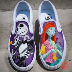 Nightmare Before Christmas Movie Custom Slip on Vans With Jack | Etsy Pencil Shoes, Custom Slip On Vans, Upcycle Shoes, Nightmare Before Christmas Merchandise, Jack Y Sally, Nightmare Before Christmas Movie, Shoe Painting, Painting Shoes