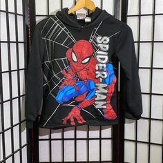 Nwot Marvel Spiderman Hoodie Size 10/12 Black Hooded Hoodie With Cartoon Print, Black Cartoon Print Hoodie, Black Hoodie With Cartoon Print, Black Hooded Top With Cartoon Print, Hooded Character Print Sweatshirt For Winter, Black Crew Neck Hoodie With Character Print, Black Cartoon Print Hoodie Top, Black Hooded Hoodie With Character Print, Winter Hoodie With Character Print