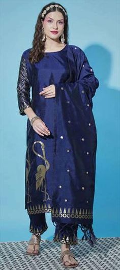 Blue color Salwar Kameez in Silk cotton fabric with Weaving work Luxury Blue Cotton Salwar Kameez, Party Wear Salwar Kameez, Party Wear Salwar, Salwar Kameez, Party Wear, Cotton Fabric, Weaving, Blue Color, Festival