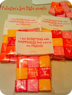 some kind of candy that is on top of a table, with the caption'i am busting with my friend '