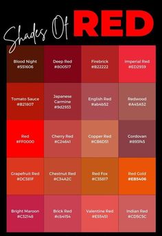 the shades of red in different colors