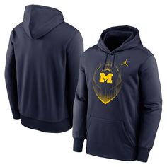 Gear up for chilly weather with this Michigan Wolverines Icon Football Performance Pullover Hoodie by Jordan Brand. Its Therma fabric manages your body's natural heat to keep you warm, while sweat-wicking Dri-FIT technology ensures you stay dry and comfortable. Whether you're at the game or hitting the gym, this Michigan Wolverines hoodie provides an ideal combination of fandom and comfort. Michigan Wolverines Football, Wolverines Football, Michigan Football, Football Icon, Jumpman Logo, Brand Icon, Michigan Wolverines, Jordans For Men, Mens Navy