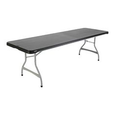 a rectangular table with black top and silver legs