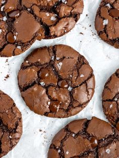 several chocolate cookies with sea salt on top