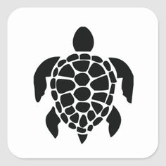 a black and white silhouette of a turtle square sticker on a white background with the image of a sea turtle