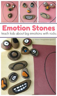 Build-a-Face Story Stones for Teaching Emotions to Kids! A fun learning activity that helps preschoolers and toddlers learn about emotions and how to handle those big emotions. #storystones #kidsactivities #preschool #learningactivities #emotions Face Story, Teaching Emotions, Big Emotions, Social Emotional Activities, Story Stones, Nursery Activities