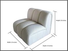 a white chair with measurements for the back and armrests to fit into it