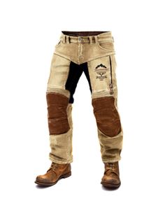 Men Casual Pants, Men's Motorcycle Pants Outdoor Vintage Yellowstone Washed Cotton Washed Zippered Pocket Trousers Rugged Brown Pants With Pockets, Rugged Brown Pants, Techwear Women, Vintage Yellowstone, Short Hoodie, Cowgirl Dresses, Motorcycle Pants, Mens Fashion Classic, Mens Fashion Jeans