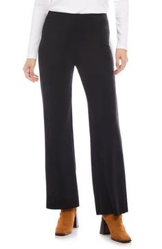 These high-waist pants with a wide-leg silhouette offer the rich and velvety feel of suede in a supercomfy stretch knit. 29" inseam; 21" leg opening; 10 1/2" front rise; 14 1/2" back rise (size MP) Pull-on style 92% polyester, 8% spandex Hand wash, line dry Made in the USA of imported fabric Fitted Velvet Lounge Pants, Elegant Winter Bottoms With Elastic Waistband, Winter Stretch Wide Leg Pants, Black Velvet Bottoms For Night Out, Full Length Velvet Stretch Bottoms, Stretch Velvet Full-length Bottoms, Stretch Velvet Full Length Bottoms, Elegant Bottoms With Elastic Waistband For Winter, Fall Velvet Workwear Pants