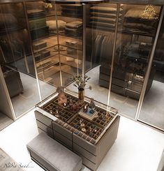 a display case filled with lots of different types of items in it's glass doors