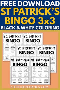 the free printable st patrick's bingo and white coloring pages for kids to color