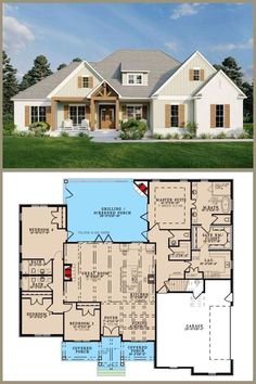 American House Plans HQ | 🚨🌹 Explore Dream Houses 🌹🚨 | Facebook House Plans 4 Bedroom, Grilling Porch, American House Plans, Single Story Homes, 4 Bedroom House Plans, American House, Country House Plan, Country Bedroom, Bedroom House Plans