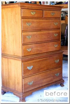 an old dresser is turned into a chest of drawers