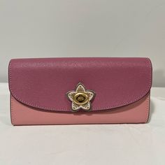 Coach Slim Envelope Wallet Rose Style No. F78068 Color: Im/Rose Details: * Crossgrain Leather * 12 Credit Card Slots * Full- Length Bill Compartment * Zip Coin Pocket * Turn Lock Closure * Outside Open Pocket * 7 3/4" ( H) X 4" ( L) X 3/4" (W) * Retail: Us$298 Plus Tax *** Actual Color May Be Slightly Different Due To Lighting *** Feminine Pink Wallets For Daily Use, Elegant Pink Envelope Wallet, Elegant Pink Coach Clutch, Daily Use Pink Coach Clutch, Pink Coach Leather Wallet, Pink Leather Coach Wallet, Coach Pink Wallet With Removable Pouch, Rose Details, Gold Wallet