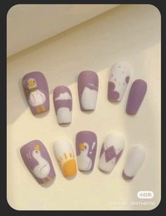 Swan Nail Art, Fake Nails Designs, Art Deco Nails, Asian Nails, Nail Drawing, Anime Nails, Cute Nail Art Designs, With Nails, Animal Nails