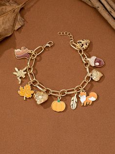 1 Pc Enameled Acron Squirrel Maple Leaf Pumpkin Multi Charms Bracelet , Fall Autumn Thanksgiving Holiday Bracelets Jewelry Gift For Women Multicolor Cute,Fashionable   Zinc Alloy     Women Fashion Jewelry, size features are:Bust: ,Length: ,Sleeve Length: Leaf Pumpkin, Holiday Bracelets, Autumn Thanksgiving, Gel Nail Polish Set, Charms Bracelet, Thanksgiving Holiday, Holiday Jewelry, Bracelets Jewelry, Watches Women Fashion