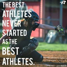 a person kneeling down in the dirt with a catchers mitt on their hand