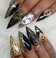 Versace Nails, Nails Luxury, Spring Acrylic Nails, Punk Nails, Nail Jewels, Nail Art Designs Summer