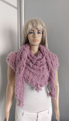 "You will like to take this shawl on your shoulders. It is hand knitted with fun and joy. It has lacy textures and it is light and soft.  You will like its simple but beautiful crochet flowers. You may want to have it as your wedding shawl. You may use it with your denims and skirts too. It also looks great with dresses. It is very soft and light that you may use it as a scarf around your neck and you may wrap it around your head.  I make the shawl with an acrylic and polyamide blend yarn. Appro Bridal Scarf, Lacy Shawl, Knitted Wrap, Crochet Simple, Wedding Shawl, Wedding Wraps, Knit Wrap, Fashion 2024, 3d Flowers