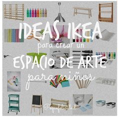 there are many different types of chairs and tables in this poster with the words, ideas ikea para crea un espaco de arte