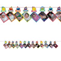 an image of a baby's first birthday photo garland with pictures on it and the words happy 1st birthday