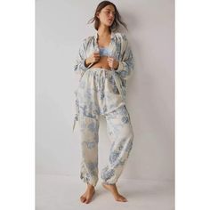 Style No. 59291542; Color Code: Step Up Your Loungewear With This So Stunning Floral Print Set With A Matching Robe And Pants. Robe: Sash Tie Waist Cinched Sleeves Collarless Neckline Flowy Fit Pants: Pull-On Style Pleated Waist Cinched Ankles High-Rise Design Intimately Our Softest Intimates And Best-Ever Base Layers. Intimately Is An In-House Label. Care/Import Machine Wash Cold Import Measurements For Size Small Sleeve Length: 14.5 In Rise: 16.75 In Inseam: 32 In Bust: 66 In Top Length: 33.75 Beige Sleepwear For Spring Relaxation, Spring Cream Relaxed Fit Sleepwear, Relaxed Fit Cream Sleepwear For Spring, Cream Relaxed Fit Sleepwear For Spring, Short Kimono Robe, Matching Robes, Tie Waist Shorts, Bridal Robe, Floral Print Pants