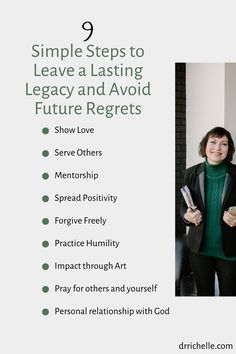 a woman standing in front of a white wall with the words 9 simple steps to leave a