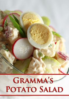 a salad with hard boiled eggs and radishes in it on a glass dish