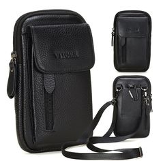 PRICES MAY VARY. [Product specifications] Material: premium genuine leather; Color: black; Size: L4.3'' x H7'' x W1.4''; Shoulder strap length: 59'', type: cell phone belt holster. [Multi-pocket Crossbody Phone Case] 3 zipper pockets and 1 flap pocket. It's easy to put things in different compartments, especially for those who own 2 mobile phones. [Extra large cell phone holster]: This cell phone crossbody bag can hold many of your items like cellphones, portable power-bank, charging cable, sung Crossbody Travel Purse, Smartphone Pouch, Shoulder Holster, Crossbody Phone Purse, Crossbody Phone Bag, Cell Phone Pouch, Belt Holster, Cell Phone Bag, Small Messenger Bag