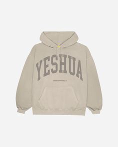 YESHUA LOGO HOODIE (SAND) Christian Wishlist, Nhim Apparel, God Is Everywhere, Christian Clothing Brand, Jesus Clothes, Clothing Board, Christian Shirts Designs, Xmas Wishlist, Hoodie Ideas