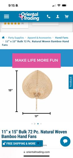 an advertisement for the bamboo hand fan is shown in blue and white colors, with text that reads make life more fun