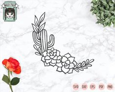 an image of a cactus and flowers on a marble background with the text svg files