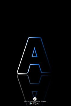 the letter a is made up of blue lines on a black background with reflective reflection