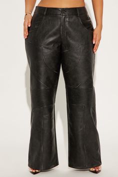 Available In Black. Washed Faux Leather Pant Mid Rise Button & Zip Closure Moto Seaming Detail Wide Leg Non Stretch 32" Inseam Main Fabric: 50% Polyurethane 50% Polyester Contrast: 95% Polyester 5% Spandex Lining: 100% Polyester Imported | Take It In Moto Faux Leather Pant in Black size Large by Fashion Nova Faux Leather Pant, Leather Pant, Faux Leather Pants, Black Pants, Black Fashion, Fashion Nova, Mid Rise, Wide Leg, Pants For Women