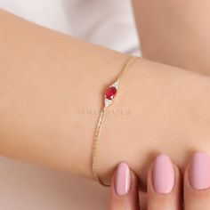 ➤DIMENSIONS Bracelet Lengths: 5''Inches(Baby Size), 5.5'' Inches (14 cm), 6'' Inches (15.5 cm), 6.5''Inches(16.5 cm), 7'' Inches-17.8 cm (Standart Size), 7.5'' Inches (19 cm), 8'' Inches (20.5 cm), 8.5''Inches(21.5 cm), 9'' (Anklet Size), 9.5 '' (Anklet Size), 10'' Inches(25.5 cm). Bracelet Colours: 14K Yellow Gold, 14K Rose Gold, 14K White Gold. Gemstone: Ruby - Zircon ➤MATERIALS ABOUT GOLD PRODUCT Material: 14K Gold, Real Gold. We don't use plated gold or filled gold in our products. Gold Kara 14k Gold Oval Diamond Bracelet Gift, 14k Gold Gemstone Tennis Bracelet As A Gift, Wedding Fine Jewelry Bracelet With Birthstone, Gold Arm Band, July Birthstone Ring, Solid Gold Bracelet, Ruby Bracelet, Gold Armband, July Birthstone