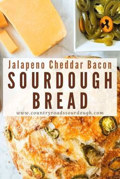 jalapeno cheddar bacon sourdough bread on a marble counter