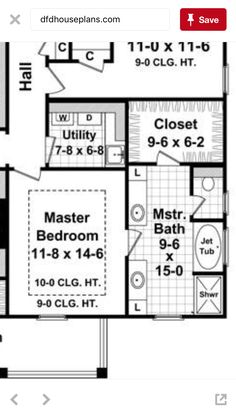 the floor plan for a house with two master suites and one bathroom, which is located in