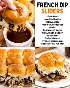 the french dip sliders have been cut in half