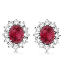 Oval Ruby and Diamond Earrings 14k White Gold (7.10ctw) Ruby And Diamond Earrings, Halo Jewelry, Jewelry Online Store, Halo Earrings, Ruby Earrings, Ruby Diamond, Online Jewelry Store, Heart Ring, Diamond Earrings