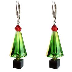 PRICES MAY VARY. Metal- .925 Sterling Silver Color- Fern Green Length- 2 inches top to bottom Made with Austrian Crystals Christmas Tree Earrings These gleaming drop earrings are carefully handcrafted and dangled right on the Sterling Silver Lever-back. They are between 2 inches long (Top to bottom). We ship this item in a Gift box. Holiday Beaded Jewelry, Christmas Jewelry Diy, Pola Manik, Earrings Beads, Holiday Beading, Crystal Christmas, Christmas Clothing, Tree Earrings, Christmas Tree Earrings