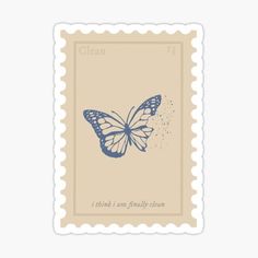 a postage stamp with a blue butterfly on the front and back of it sticker