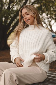 Skye Knit Sweater - White - Petal & Pup USA Turtleneck Style, Short Loungewear, Essential Dress, Exclusive Clothing, Top And Pants Set, Strapless Tops, Style Sweater, Dresses By Length, Knit Set