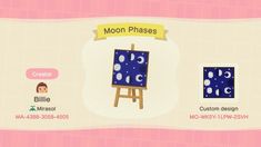 an animal crossing game screen with the moon phases on it's back and other items